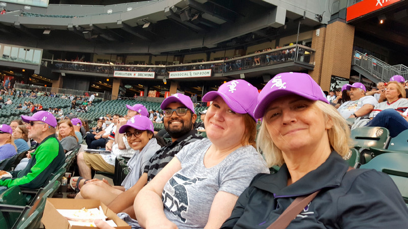 Green Lab members at a baseball game
