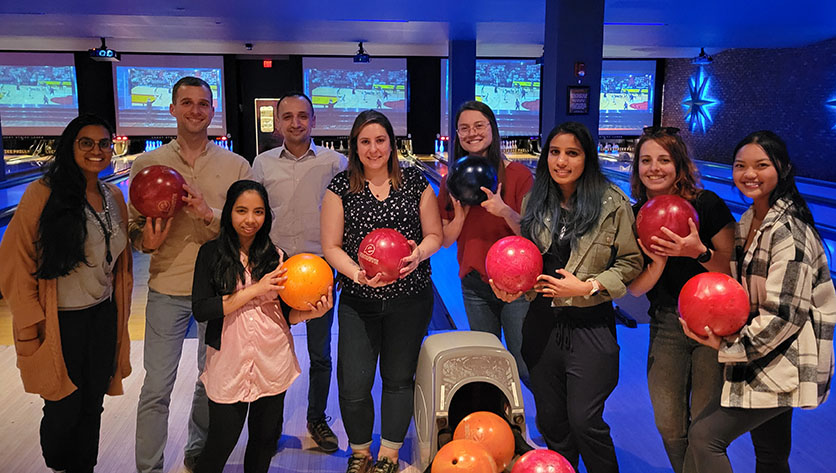 Lab members bowling.