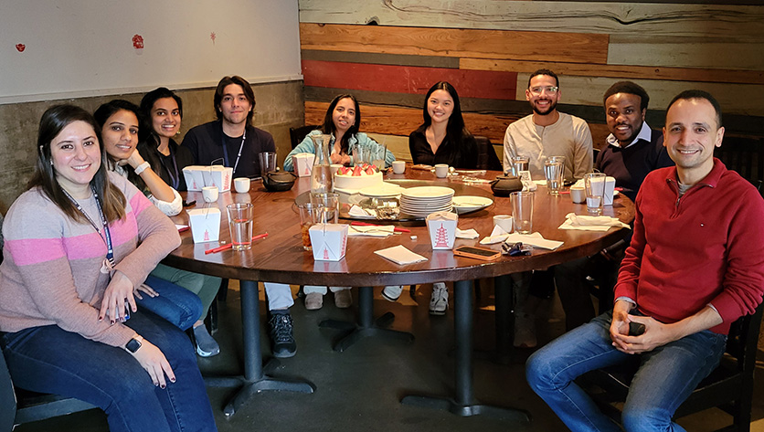 Lab members dining out.