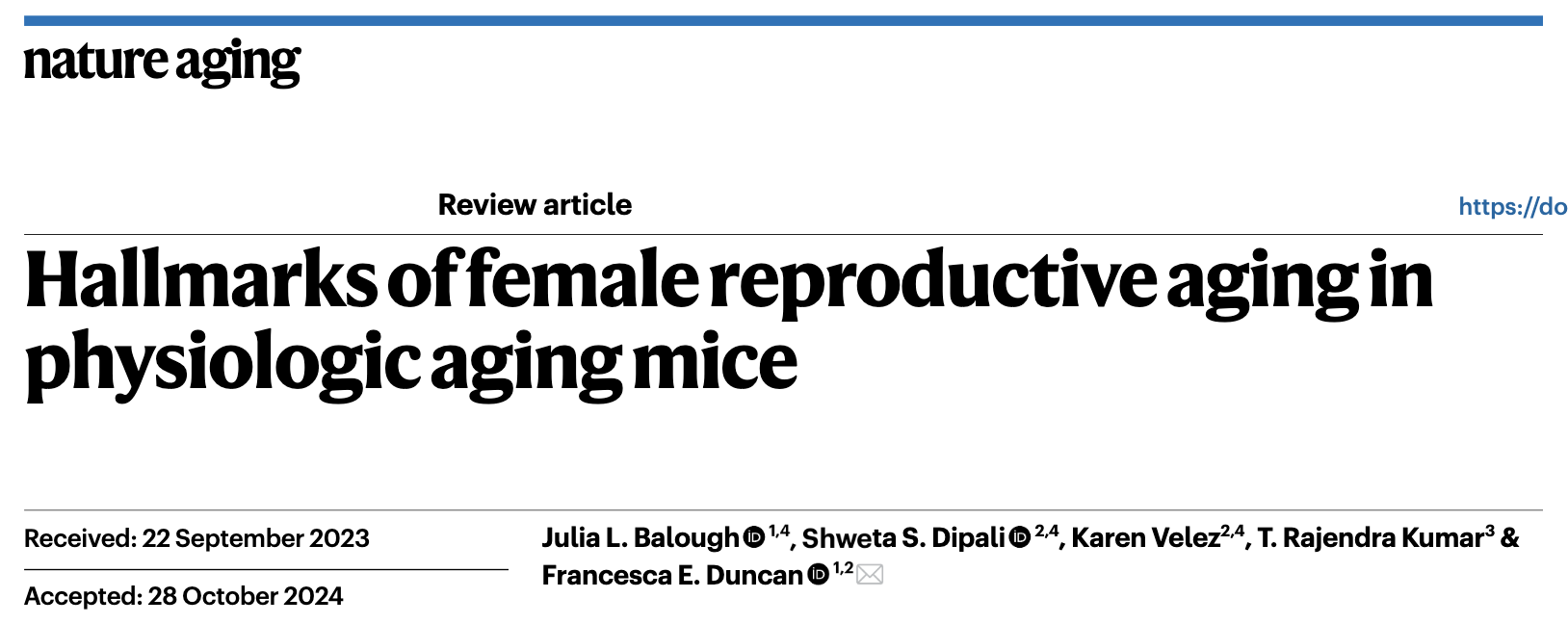 Hallmarks of female reproductive aging in physiologic aging mice