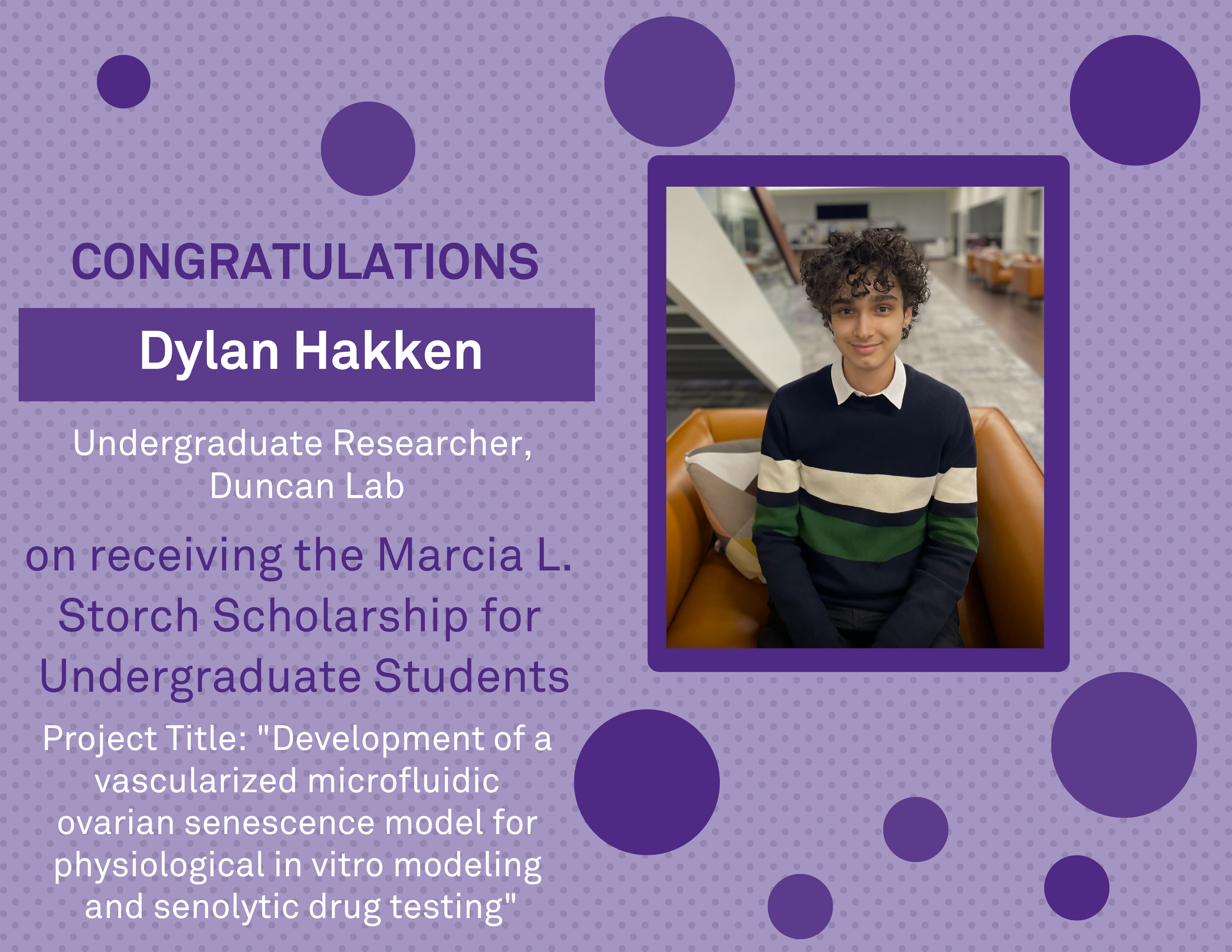 Dylan Hakken receives the Marcia L. Storch Scholarship